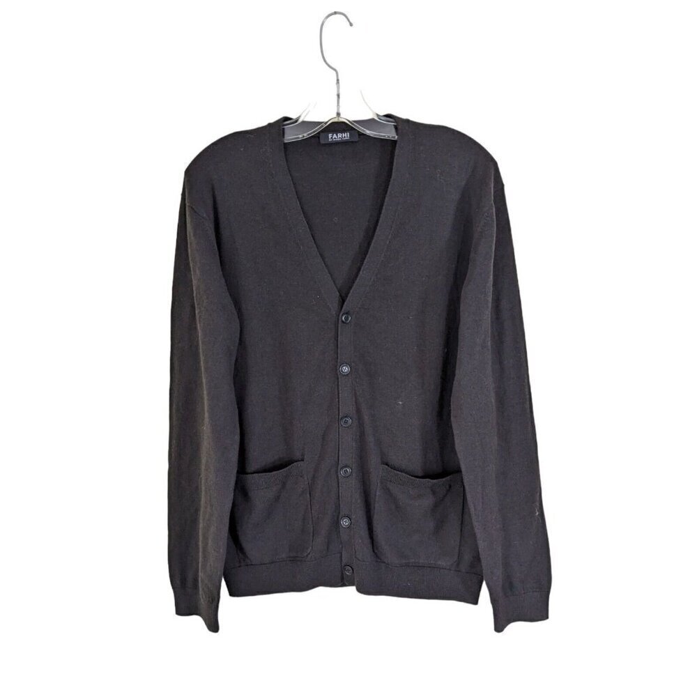 Nicole Farhi Wool Blend Cardigan Sweater Mens Size M Button Front Solid Black